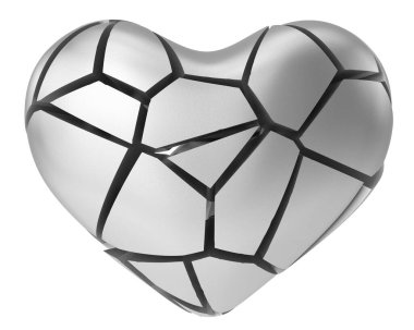 Kırık kalp. Kalbi kırılmış. Aşk acısı. 3B illüstrasyon.