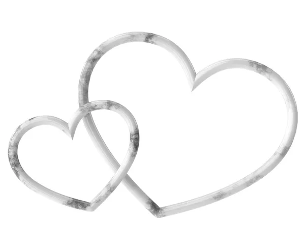 两颗心 3D心线艺术 3D插图 — 图库照片