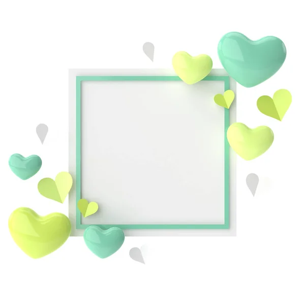 情人节卡片 心脏框架 3D插图 — 图库照片