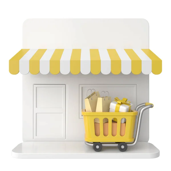 Shopping cart. Shopping basket. 3D illustration.