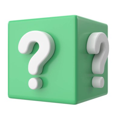 Gizemli kutu. Soru işareti işareti. 3B öge.