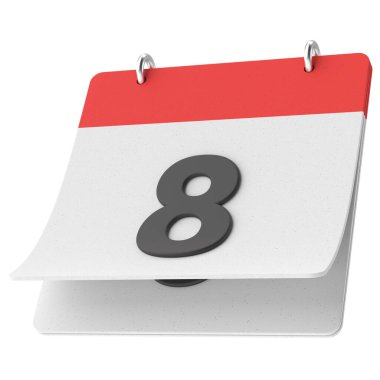 Sekiz. Ayın sekizinci günü. Takvim. 3B illüstrasyon.