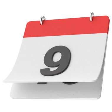 Dokuzuncu. Ayın dokuzuncu günü. Takvim. 3B illüstrasyon.