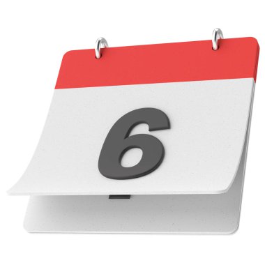 Altıncı. Ayın altıncı günü. Takvim. 3B illüstrasyon.