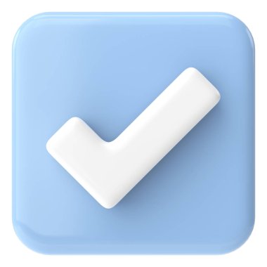 Kutu simgesini işaretle. Üç boyutlu kontrol listesi. 3B illüstrasyon.