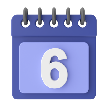 Altıncı. Ayın altıncı günü. 3B takvim simgesi.
