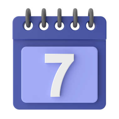 Yedinci. Ayın yedinci günü. 3B takvim simgesi.
