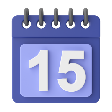 15 'inde. Ayın on beşinci günü. 3B takvim simgesi.