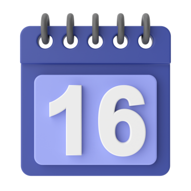 16 'sı. Ayın onaltıncı günü. 3B takvim simgesi.
