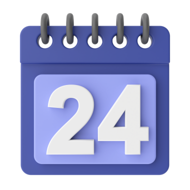 24 'ü. Ayın yirmi dördüncü günü. 3B takvim simgesi.