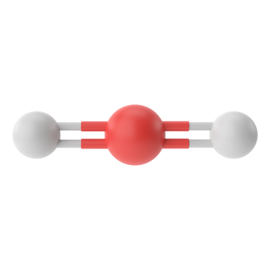 CO2, karbondioksit kimyasal formülü. 3B kimyasal yapı.