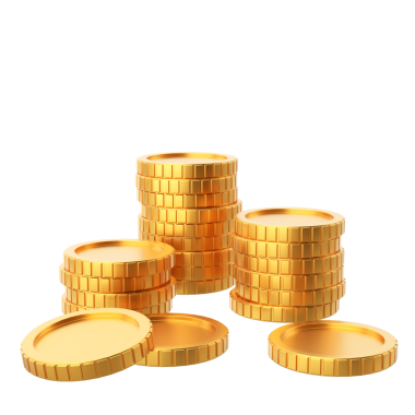 Altın para. Bozuk para yığını. 3B öge.