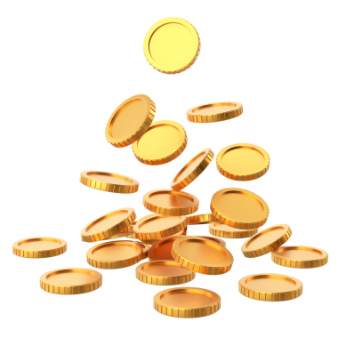 Altın para. Bozuk para yığını. 3B öge.