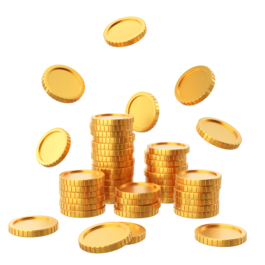 Altın para. Bozuk para yığını. 3B öge.