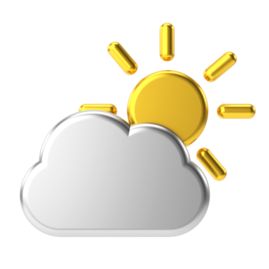 Kısmen bulutlu. Üç boyutlu hava durumu ikonu. Üç boyutlu iklim simgesi. 3B öge.