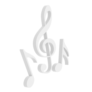 Üçlü anahtar ve müzik notaları. 3B model.