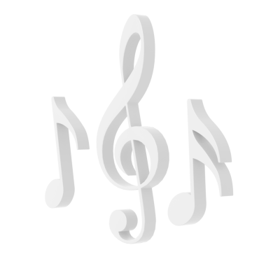 Üçlü anahtar ve müzik notaları. 3B model.