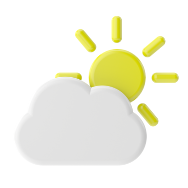 Kısmen bulutlu. Üç boyutlu hava durumu ikonu. Üç boyutlu iklim simgesi. 3B öge.