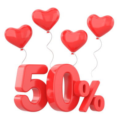 Sevgililer günü. Yüzde elli indirim. % 50 indirim..