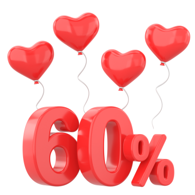 Sevgililer günü. Yüzde 60 indirim. % 60 indirim.