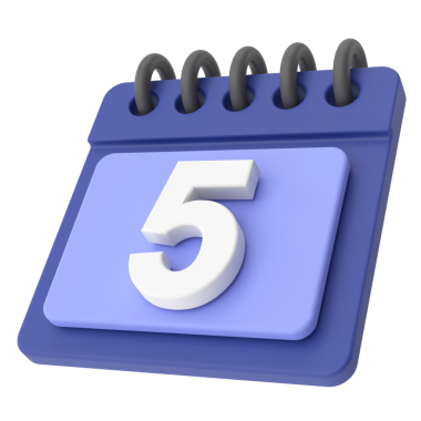 Beşinci. Ayın beşinci günü. 3B takvim simgesi.
