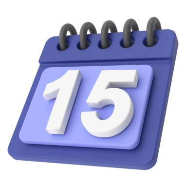 15 'inde. Ayın on beşinci günü. 3B takvim simgesi.