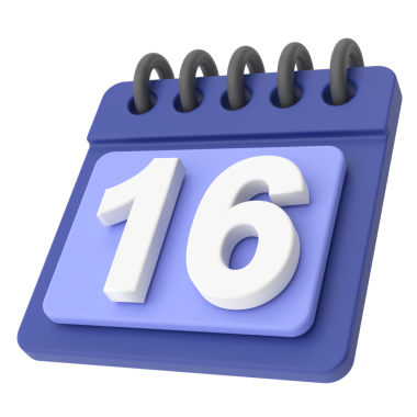 16 'sı. Ayın onaltıncı günü. 3B takvim simgesi.