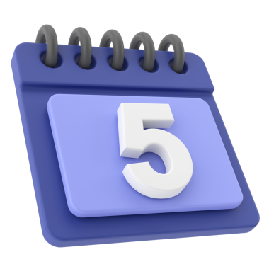 Beşinci. Ayın beşinci günü. 3B takvim simgesi.