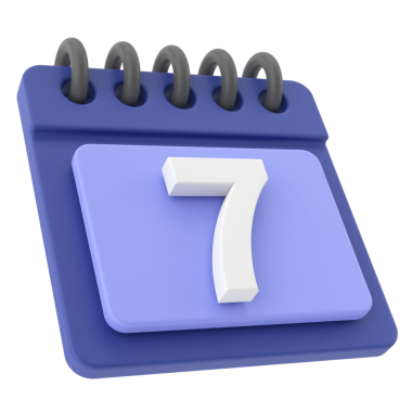 Yedinci. Ayın yedinci günü. 3B takvim simgesi.