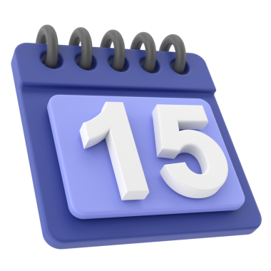 15 'inde. Ayın on beşinci günü. 3B takvim simgesi.