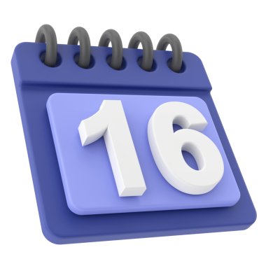 16 'sı. Ayın onaltıncı günü. 3B takvim simgesi.