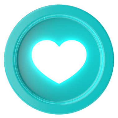 Aşk düğmesi. Kalp ikonu. 3B illüstrasyon.