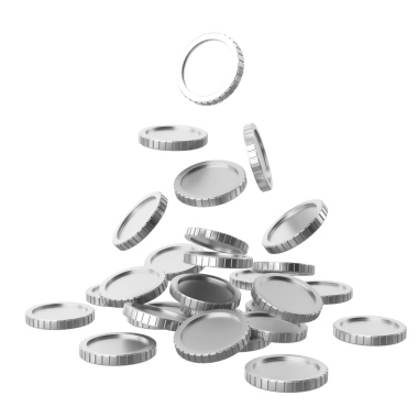 Gümüş para. Bozuk para yığını. 3B öge.