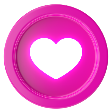 Aşk düğmesi. Kalp ikonu. 3B illüstrasyon.