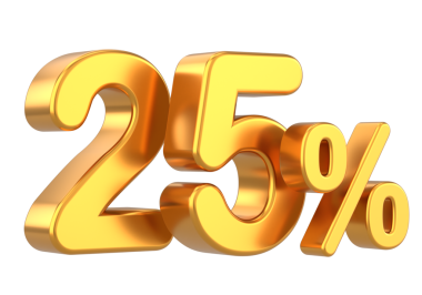 % 25 'i 3D. Yüzde yirmi beş. 3B illüstrasyon.