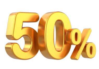 Yüzde üç buçuk. Yüzde elli. 3B illüstrasyon.