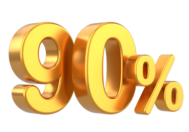 % 90 'ı 3D. Yüzde doksan. 3B illüstrasyon.