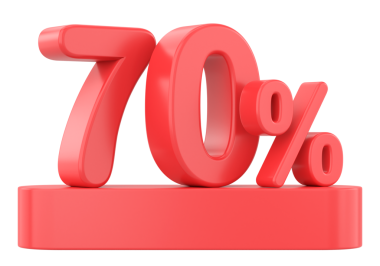 Yüzde 3D 70. 3B illüstrasyon.