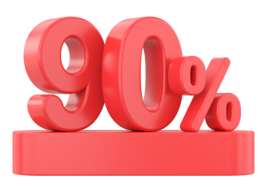 Yüzde 3D 90. 3B illüstrasyon.