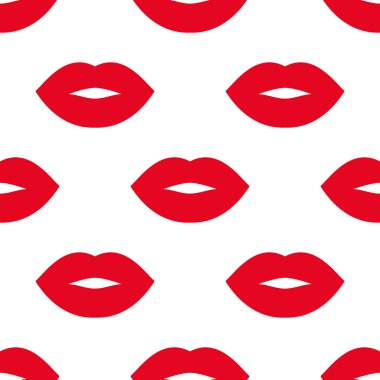Bright red lips. Seamless vector pattern with lips on the white background. Fashion trendy backdrop. For modern original designs, prints, textiles, fabrics, wallpapers, wrapping, paper, and banners