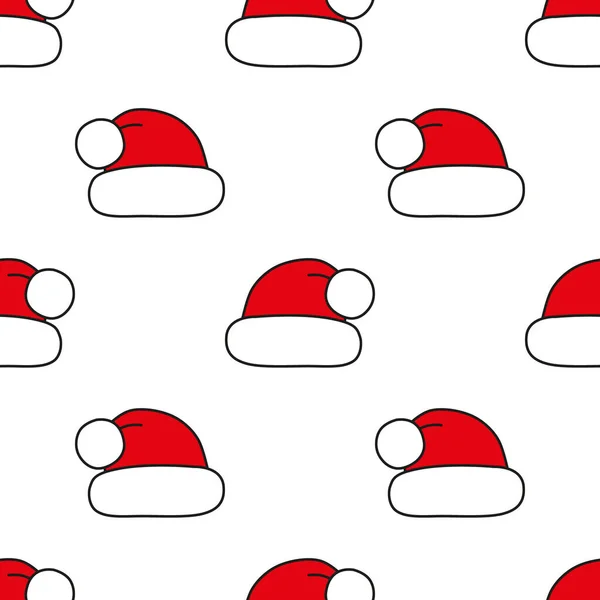 Бесшовный Векторный Рисунок Красные Рождественские Шляпы Белом Рождественский Фон Праздничных — стоковый вектор