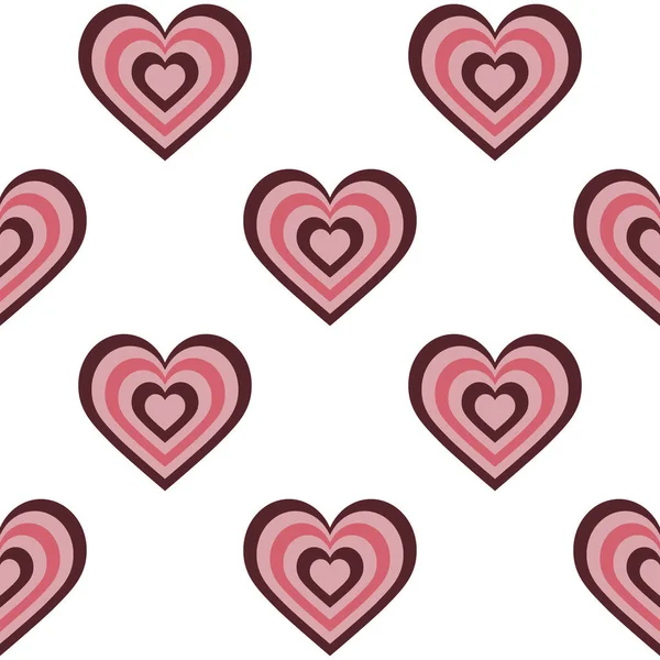 Hearts Brown Pink Stripes White Background Seamless Vector Pattern Illustration — Stock Vector