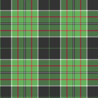 Tartan kumaş deseni. Kareli ekose vektör çizimi. İskoç tarzının kusursuz arka planı. Kağıtlar, tekstil, dekorasyon, baskılar ve ambalajlar için. Yumuşak yeşil, koyu gri, kırmızı ve beyaz