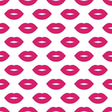 Seksi dudaklar. Kusursuz vektör deseni. Beyaz arka planda Fucsia renginde dudaklar. Moda pop sanat arkaplanı. Modern tasarımlar, baskılar, tekstil, kumaşlar, duvar kağıtları, posterler, tekstil, ambalaj