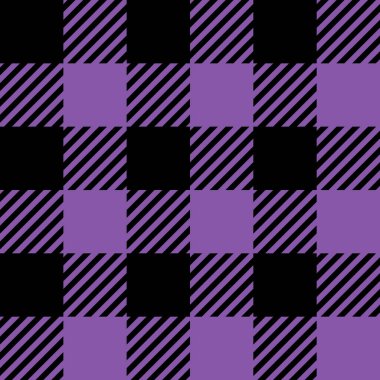 Tartan kumaş deseni. Kareli ekose vektör çizimi. Modern tasarımlar için İskoç tarzının basit, pürüzsüz arka planı. Duvar kağıtları, tekstil, dekorasyon ve ambalajlar için. Siyah ve leylak.