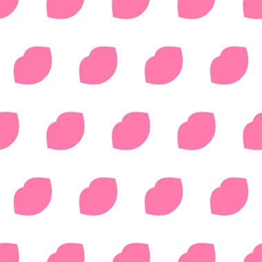 Pembe dudaklar. Kusursuz vektör deseni. Beyaz arka planda izole bir illüstrasyon. Doku arka planı. Modern tasarımlar, moda baskılar, tekstil, kumaş, duvar kağıdı, ambalaj, kağıt, pankart