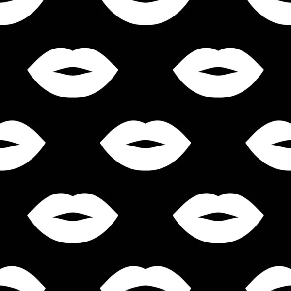 Seamless Vector Pattern White Lips Black Background Fashion Trendy Backdrop — Stock Vector