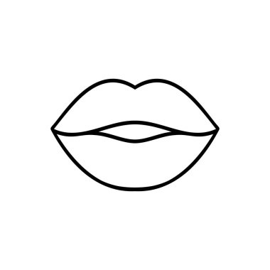 Dudak karalaması tasviri. İzole edilmiş sembol. Seksi öpücüklerin vektör simgesi. Baskı, çizgi roman, moda, pop sanat, tasarım, çıkartmalar ve posterler için düz çizgi film tabelası