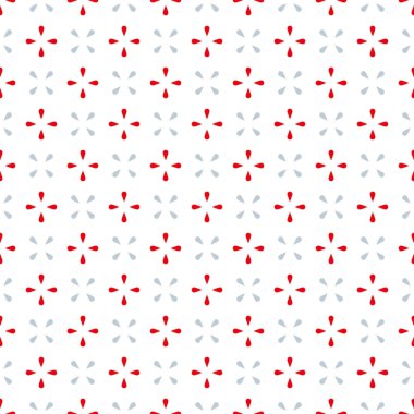 Soyut vektör kusursuz desen. Tatil tasarımları için geometrik arkaplan. Beyaz arka planda basit kırmızı ve gri elementler. Tasarımların dekorasyonu için yılbaşı veya doğum günleri için fayansların üzerine yazdır