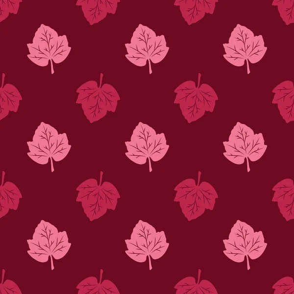 Nahtloses Muster Aus Rosa Blättern Auf Weinrotem Hintergrund Herbstblätterfall Vektor — Stockvektor